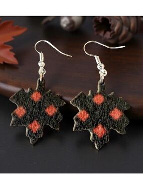 ⭐️ 5 for $25 Wood Festive Maple Leaf Fall Hoop Earrings